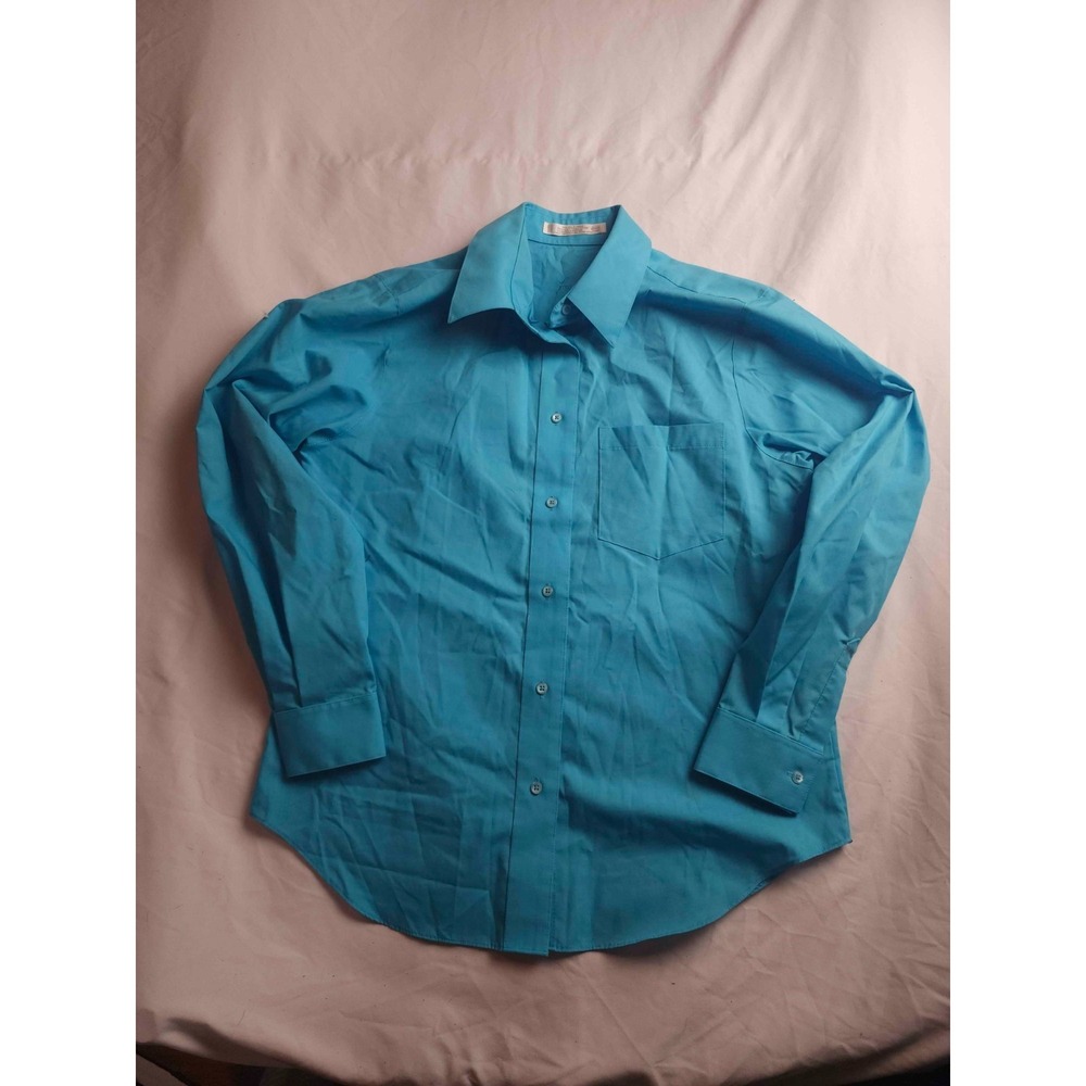Foxcroft Shirt Top Womens 10P Blue Button Up Long Sleeve Wrinkle Free Career